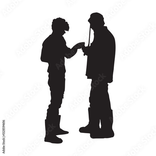 Silhouette of two people passing a relay baton, representing teamwork and relay racing, isolated on a white background
