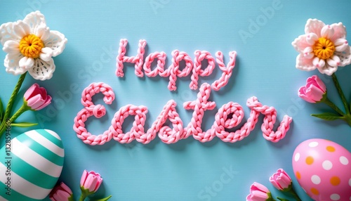 Happy Easter Crochet Letters, Eggs, Flowers, Blue