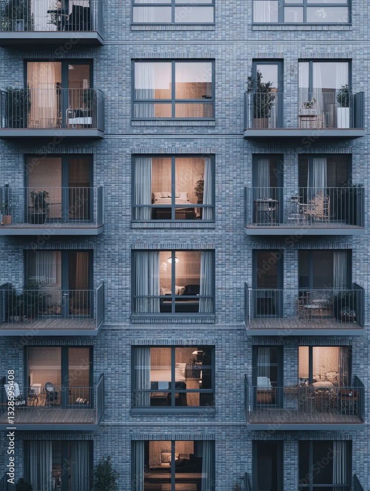 Obraz premium City Apartment Building Evening Lights.