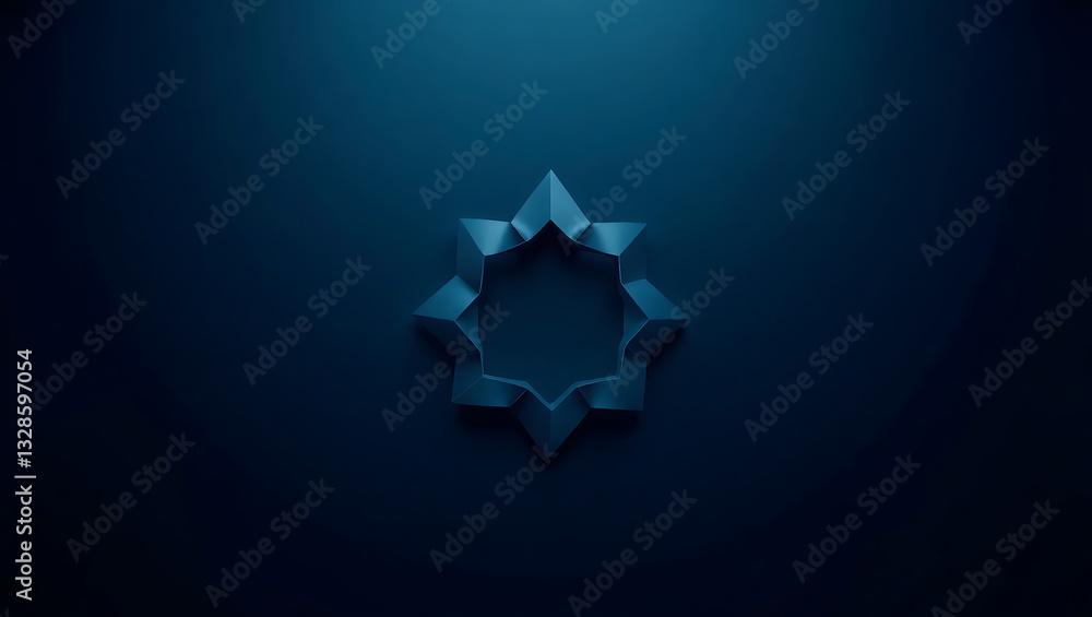 Obraz premium Abstract Geometric Star Logo Design: 3D Modern Minimalistic Blue Shape with Dark Background and Elegant Illumination