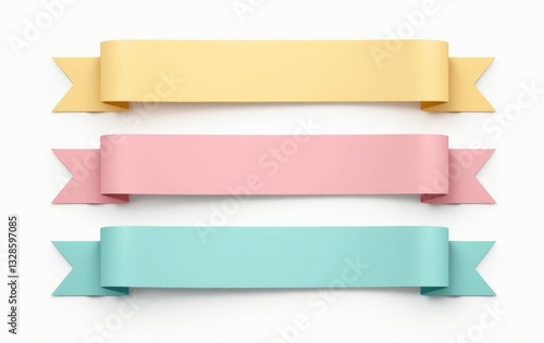 Pastel Ribbon Banner Set - Yellow, Pink, and Blue Design Elements
