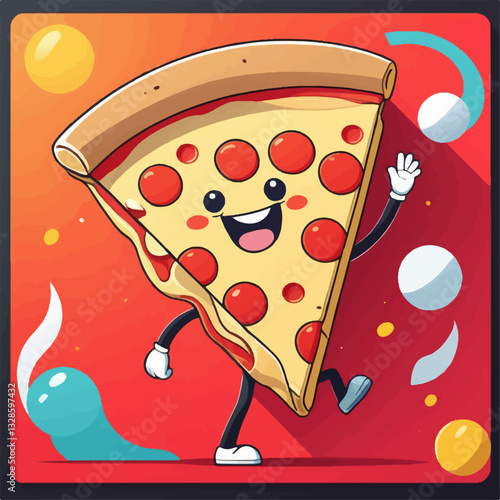 Cute Cartoon Pizza Character – Fun & Playful Food Illustration"