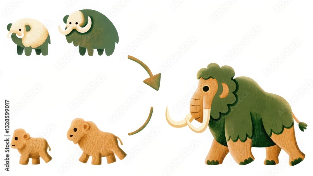Fototapeta premium Woolly Mammoth Life Cycle A Growth Stages Illustration