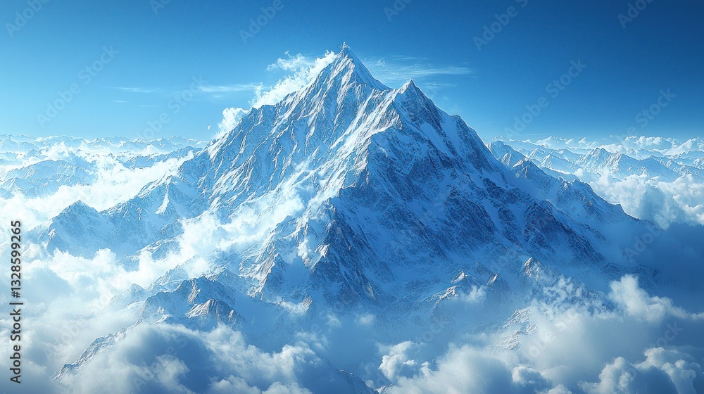 Majestic snow-capped peak above clouds. Majestic snow-capped peak above clouds.
