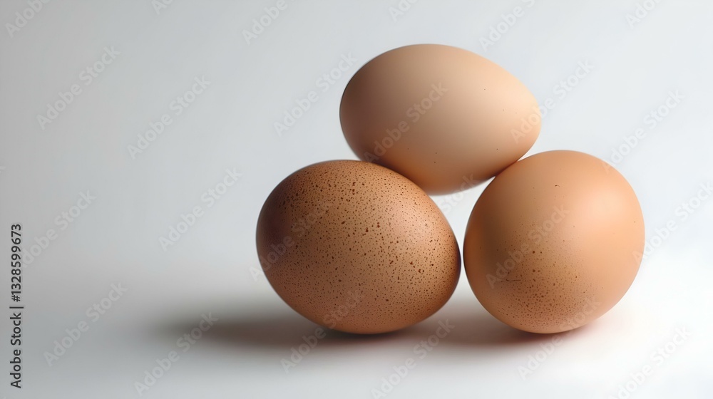 Two brown eggs stacked on white background Two brown eggs stacked on white background