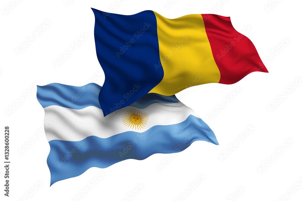 Romania and Argentina Friendship Flags Diplomatic Relations of Two countries, Sports competition Romania and Argentina Friendship Flags Diplomatic Relations of Two countries, Sports competition