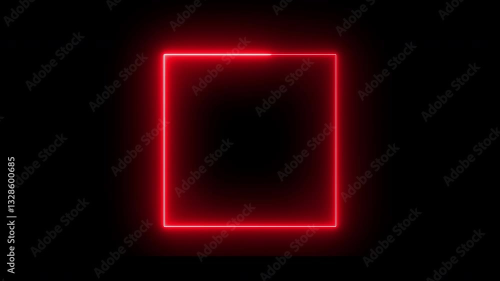 red neon square against isolated dark background. Animation red neon square against isolated dark background. Animation