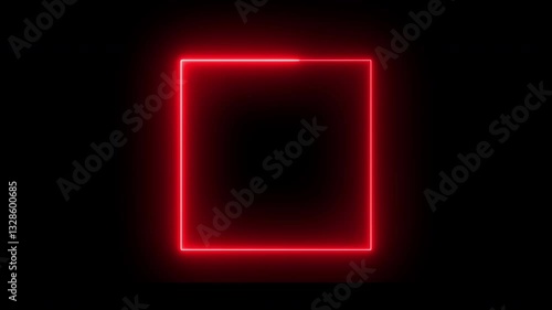 red neon square against isolated dark background. Animation