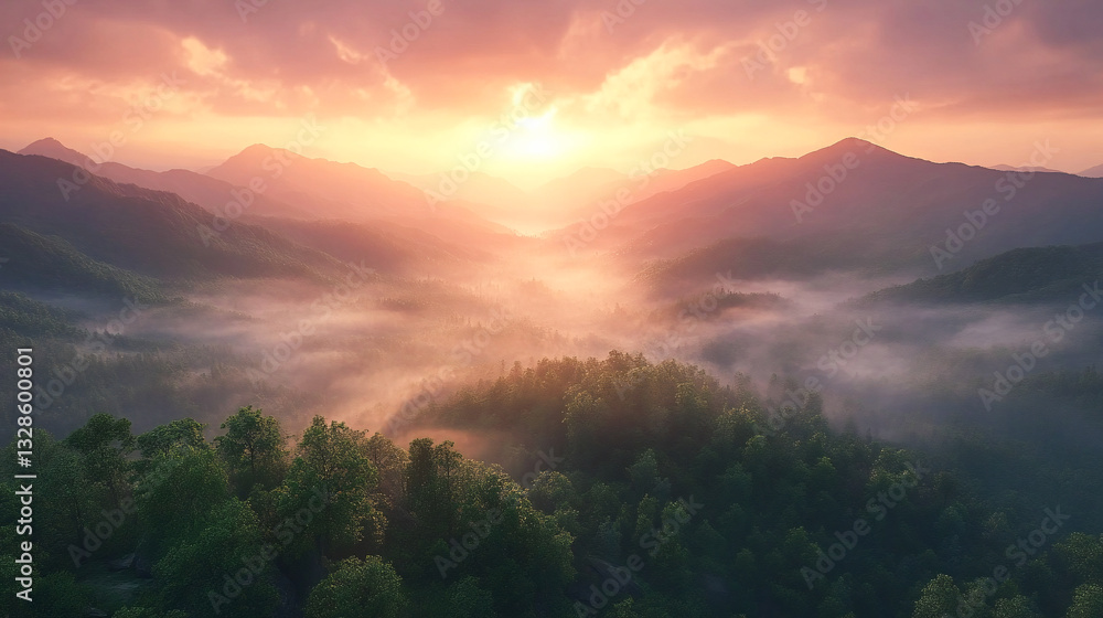 Fototapeta premium Foggy blue ridge mountains, Great Smoky Mountains National Park panorama