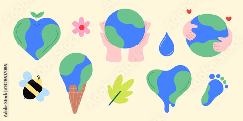Various shapes of Earth. Earth day, environment, sustainability, love our planet 