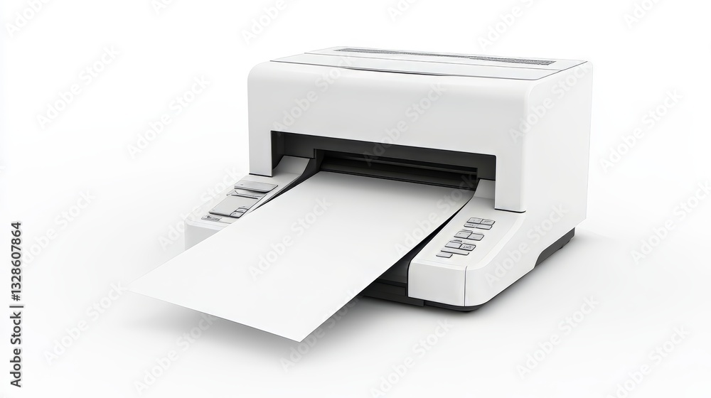 High-Resolution 3D Render of a Modern Printer Printing a Document High-Resolution 3D Render of a Modern Printer Printing a Document