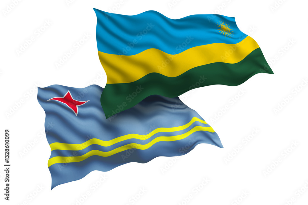 Obraz premium Rwanda and Aruba Friendship Flags Diplomatic Relations of Two countries, Sports competition
