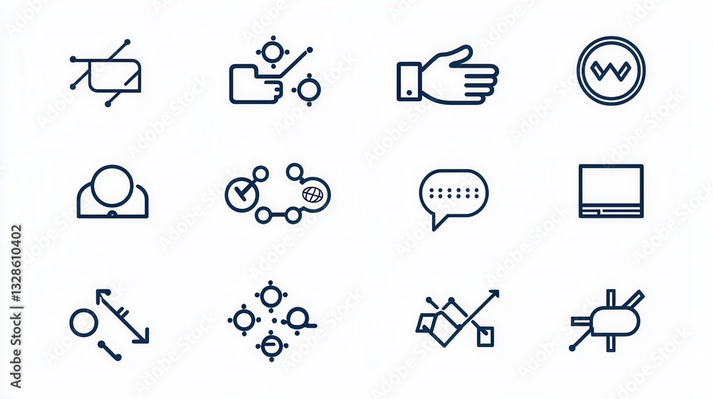 Fototapeta premium A set of 15 minimalist outline icons representing different aspects of interpersonal communication