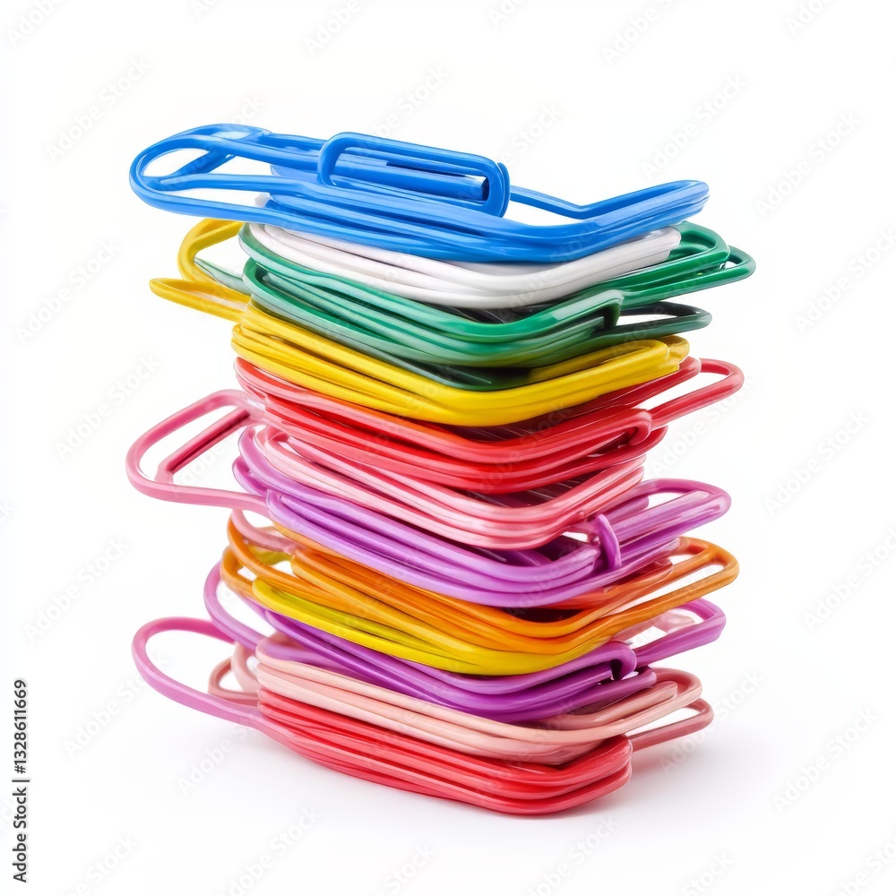 A Colorful Stack of Paper Clips on White Background A Colorful Stack of Paper Clips on White Background