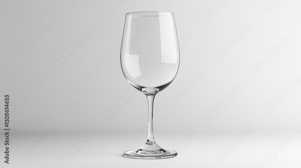 Empty, clear wine glass on a bright white background. Studio lighting illuminates the glass, highlighting its shape and transparency. Empty, clear wine glass on a bright white background. Studio lighting illuminates the glass, highlighting its shape and transparency.