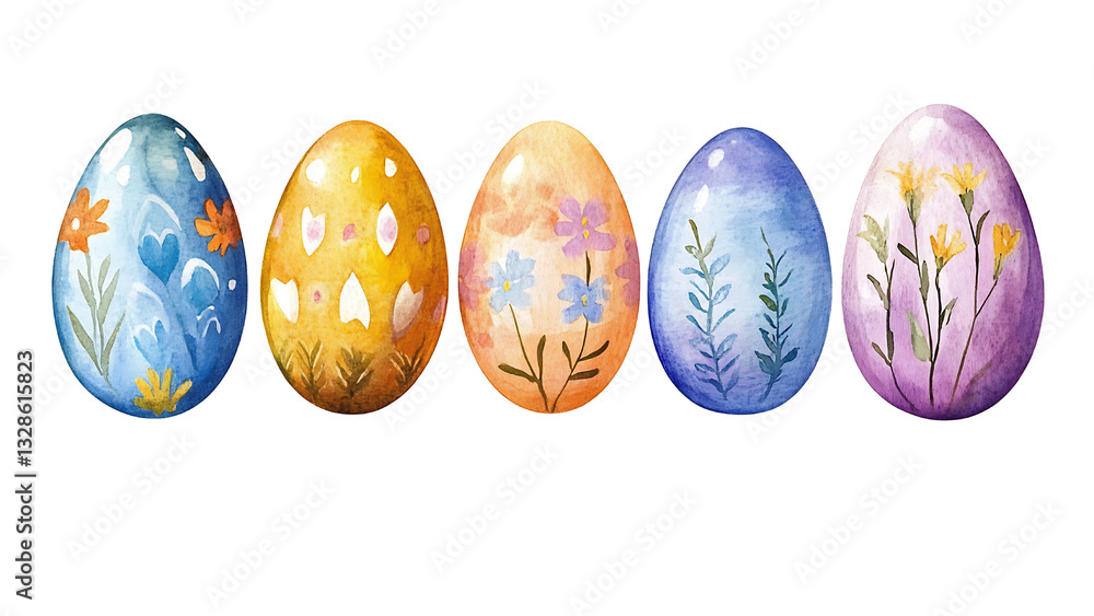 set of watercolored easter egg on transparent background set of watercolored easter egg on transparent background