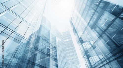 Elegant semi-transparent light blue skyscrapers background image representing business concept, neat arrangement, high-quality urban architecture