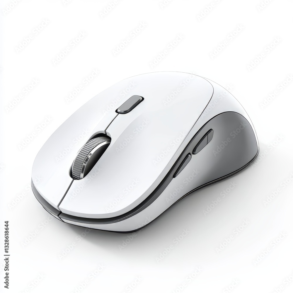 Sleek Wireless Computer Mouse, White and Grey, Ergonomic Design, Modern Technology Gadget, High-Resolution Image Sleek Wireless Computer Mouse, White and Grey, Ergonomic Design, Modern Technology Gadget, High-Resolution Image
