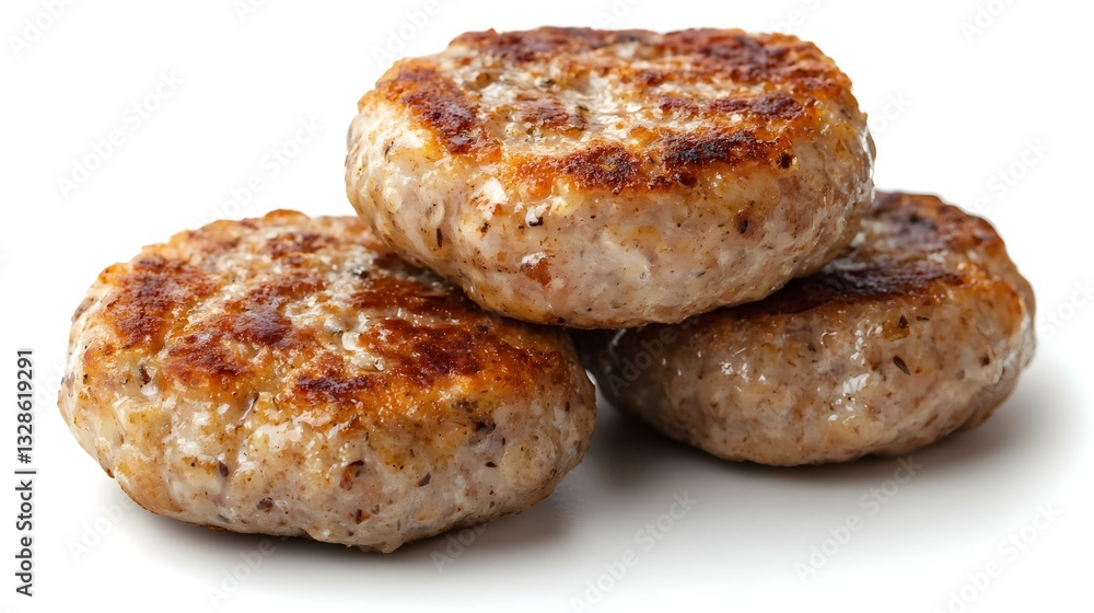 Sausage patties isolated on a white background