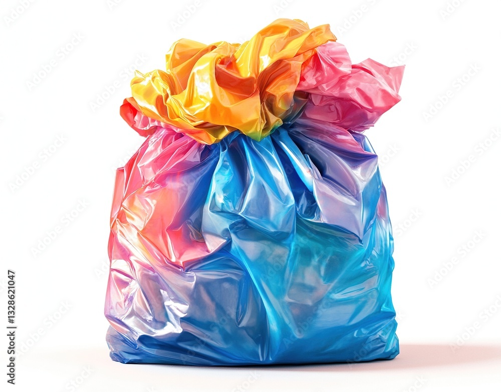 Fototapeta premium Colorful crumpled plastic garbage bag isolated on white.