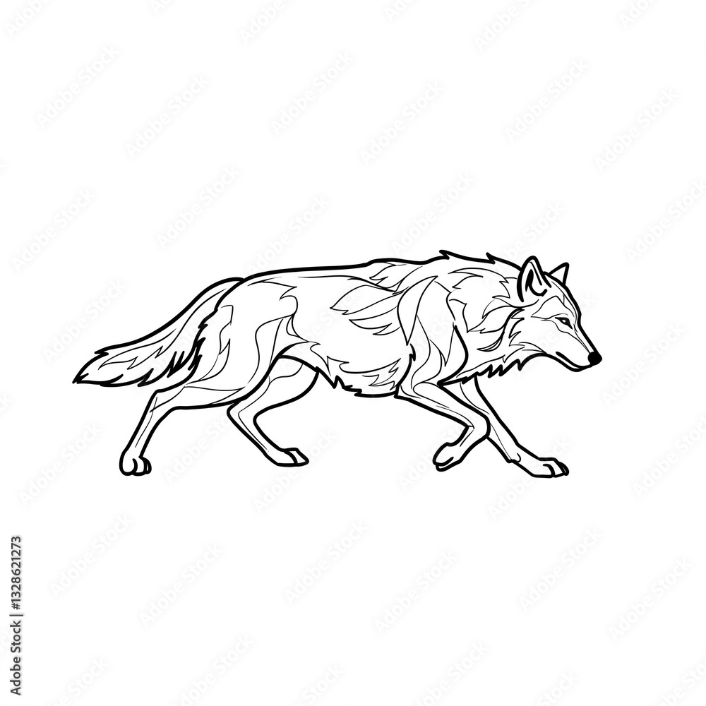 Fototapeta premium A wolf. Black line drawing. Black and white image.