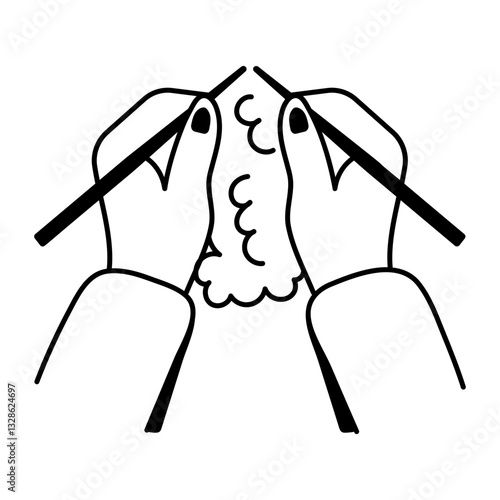 A hand drawn style icon of knitting with wool 
