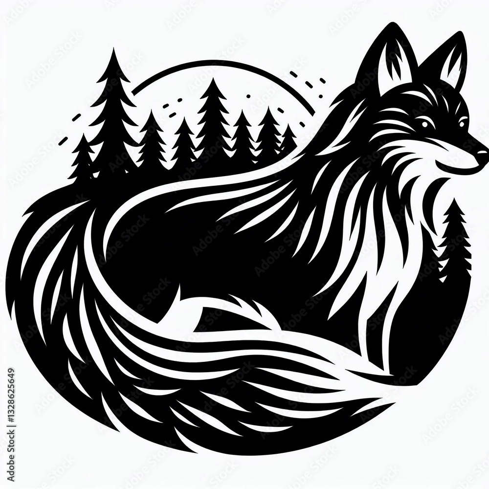 Fototapeta premium Forest Fox Black White Tribal Design