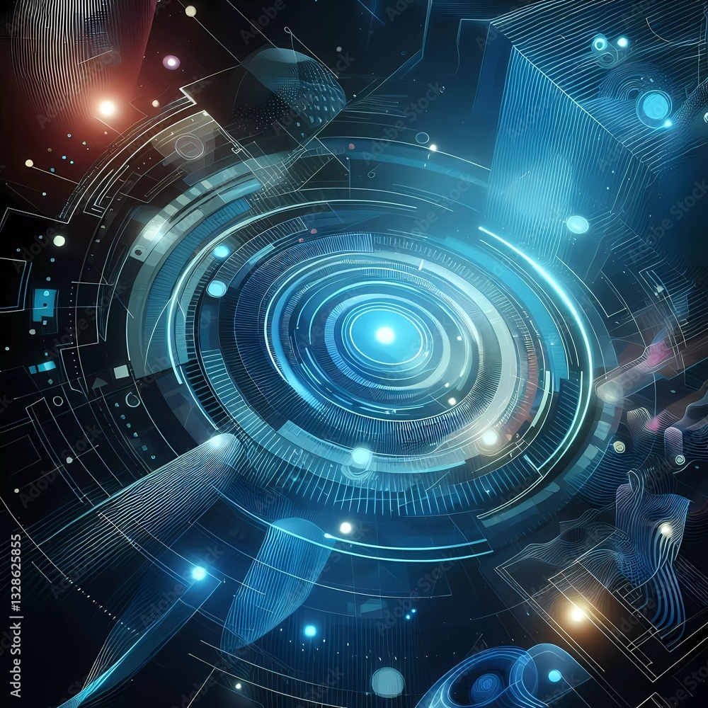 Obraz premium Futuristic abstract geometric visualization technology UI/UX sci-fi website background with smooth gradient effect 