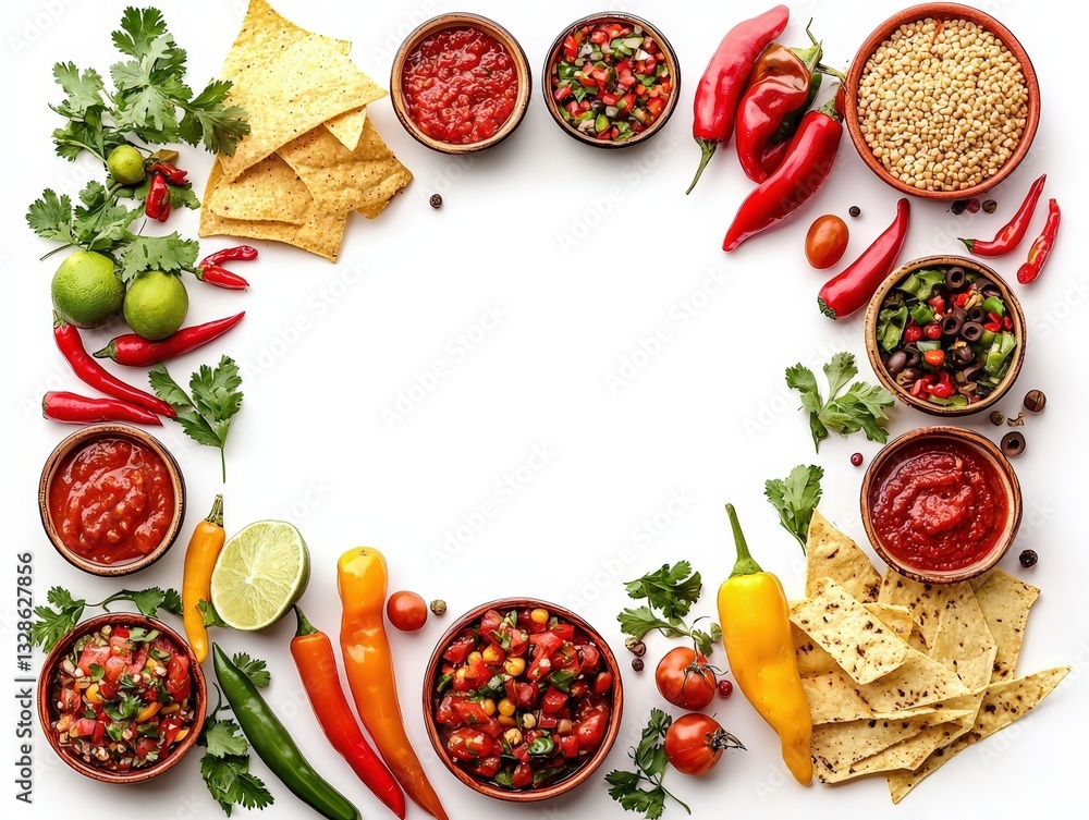 Mexican food border frame framing element on white background Mexican food border frame framing element on white background