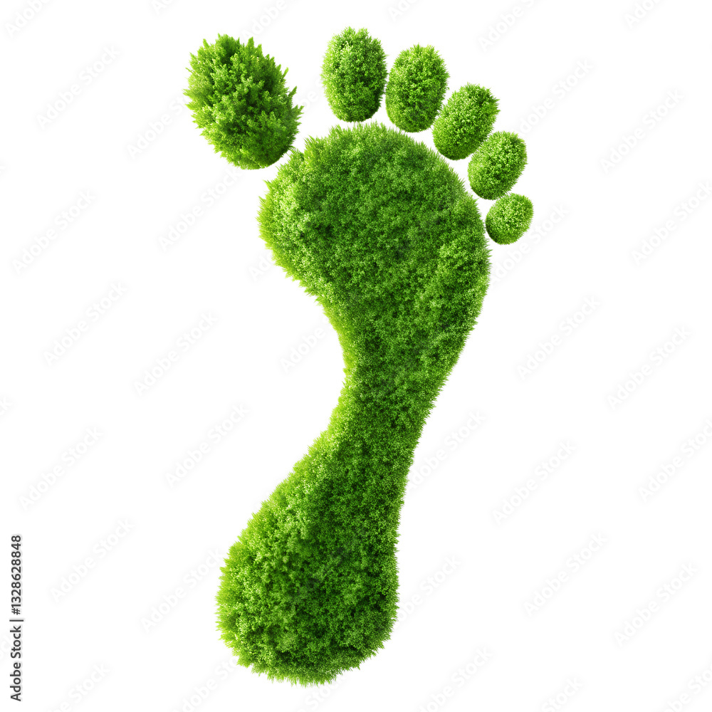 Green footprint symbol on grass representing eco friendly concept on transparent background Green footprint symbol on grass representing eco friendly concept on transparent background
