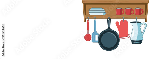 Cartoon kitchen shelf with utensil for cooking
