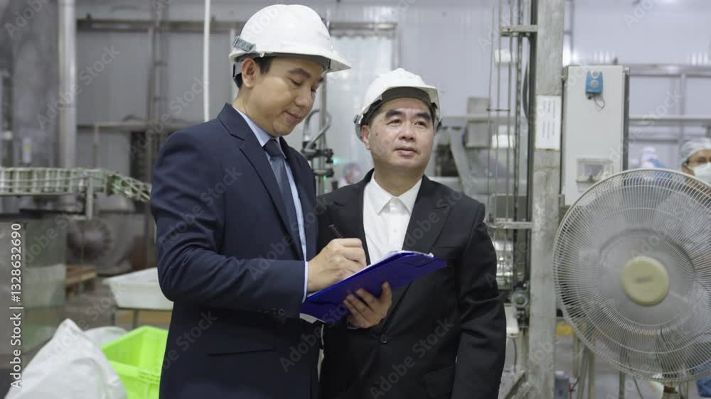 asian business. Business men standing at factory line production asian business. Business men standing at factory line production