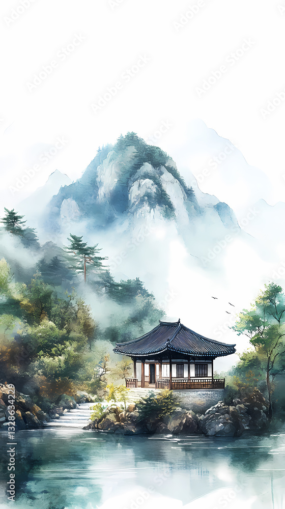 Naklejka premium Ancient Zen in ink landscapes