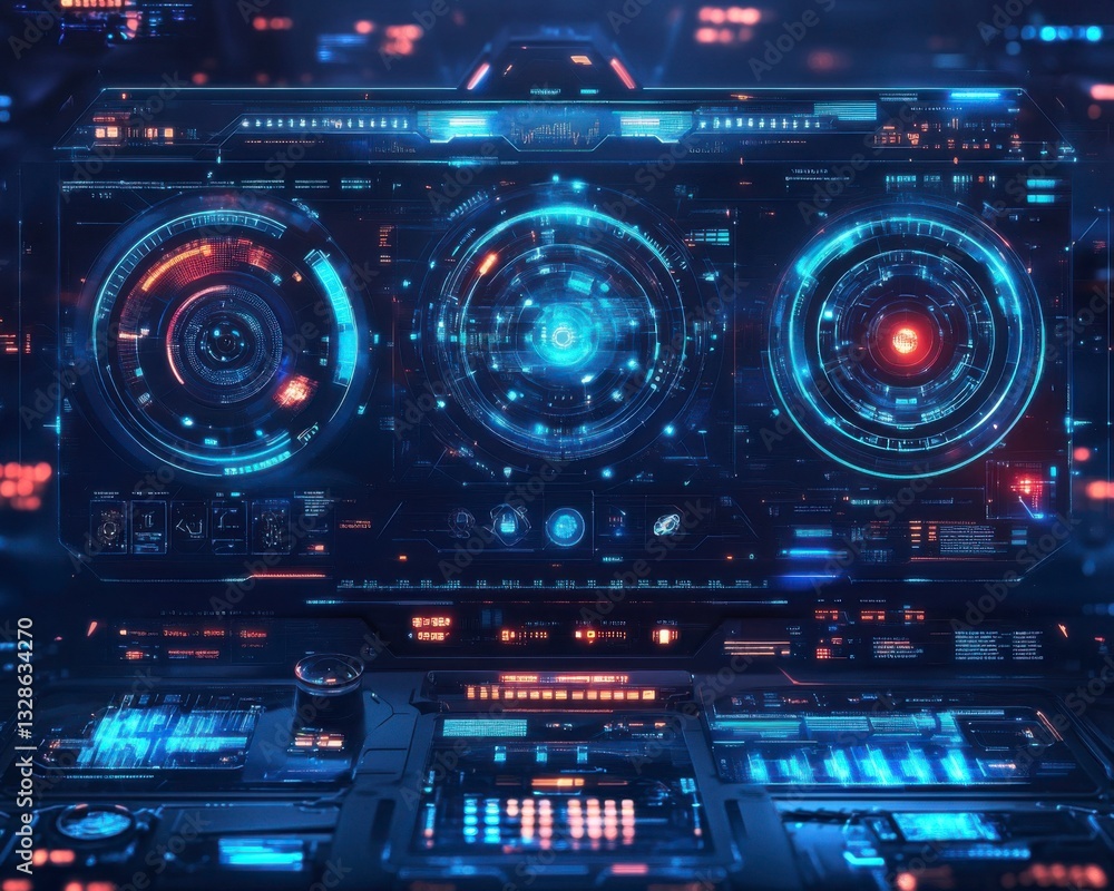 Obraz premium Futuristic Digital Interface with Neon Elements and Data Display