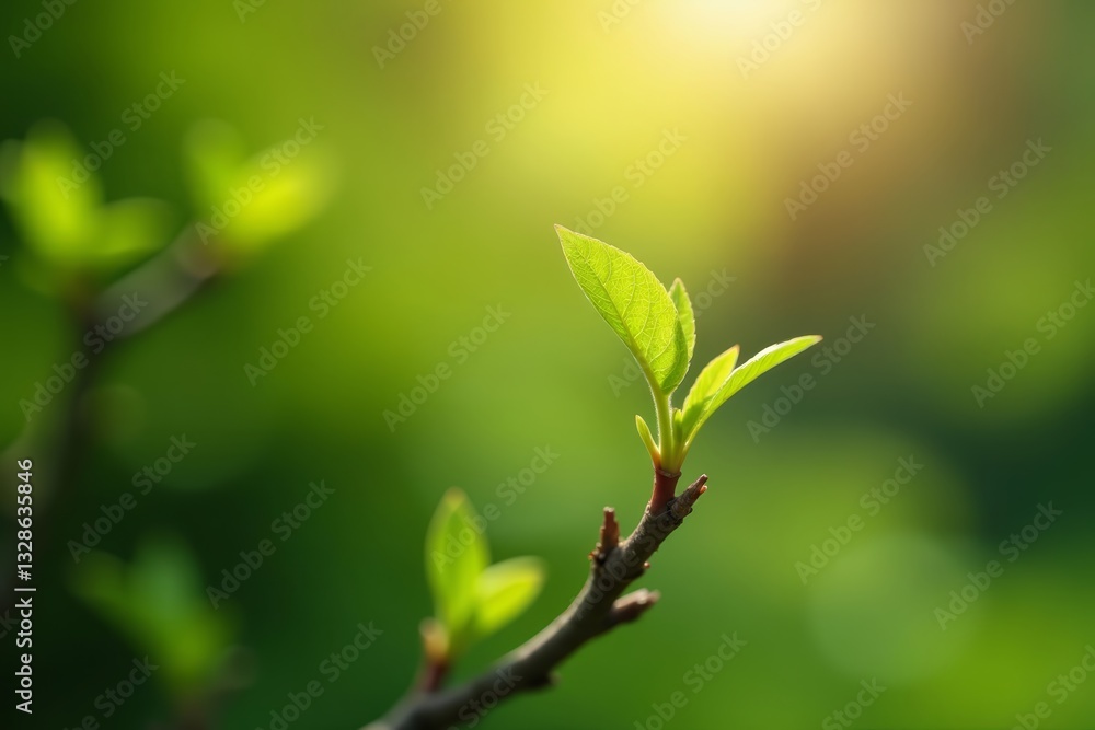 Close-up of young leaves sprouting on tree branches in a sunny garden, botanical, sunny, flora Close-up of young leaves sprouting on tree branches in a sunny garden, botanical, sunny, flora