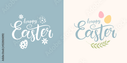 Happy Easter hand lettering. Festive graphic templates for Easter holiday greetings and invitations. Vector illustration.