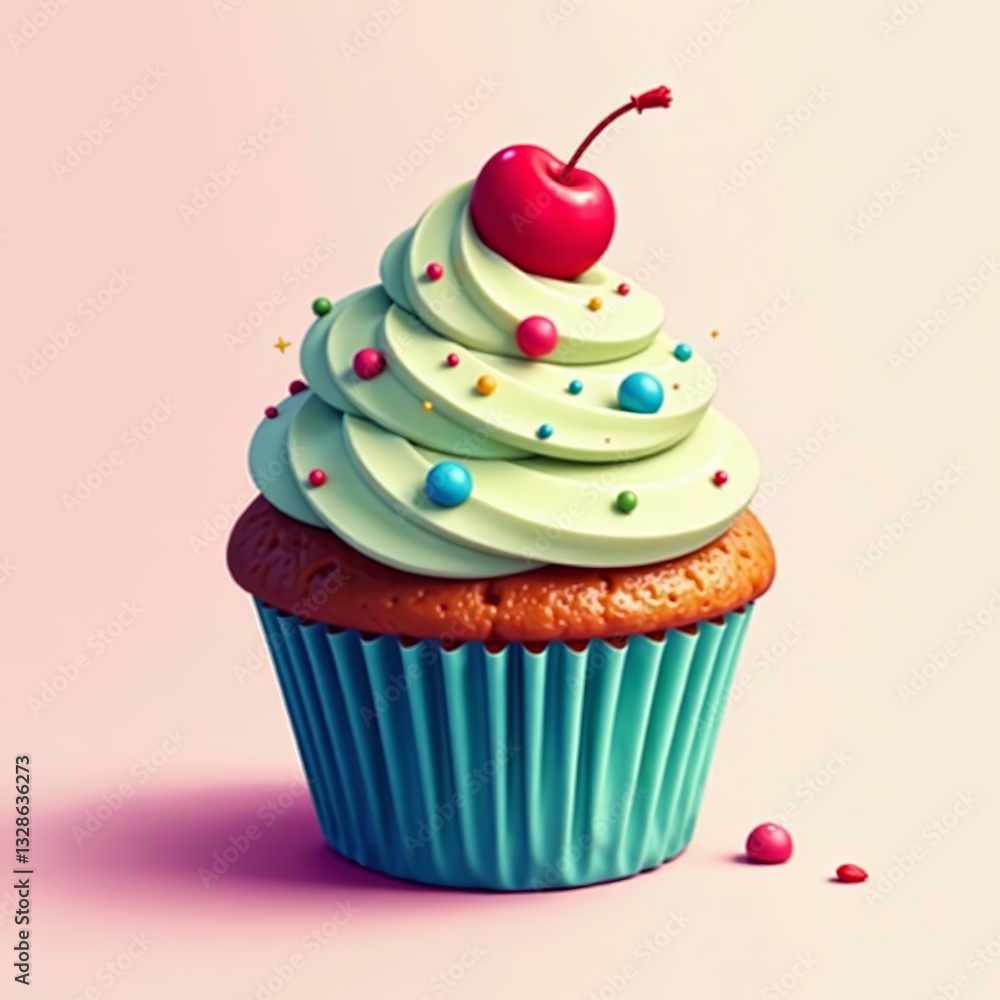 An artistic illustration of a delectable cupcake with vibrant icing and decorative toppings, bakery, illustration, gourmet An artistic illustration of a delectable cupcake with vibrant icing and decorative toppings, bakery, illustration, gourmet