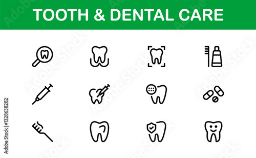 Dental Care and Tooth Icons. Essential Collection for Healthcare, Treatment, and Oral Health Designs