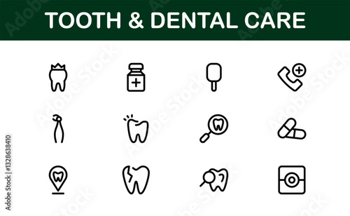 Dental Care and Tooth Icons. Essential Collection for Healthcare, Treatment, and Oral Health Designs