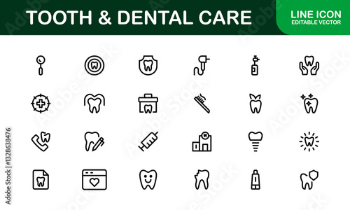 Dental Care and Tooth Icons. Essential Collection for Healthcare, Treatment, and Oral Health Designs
