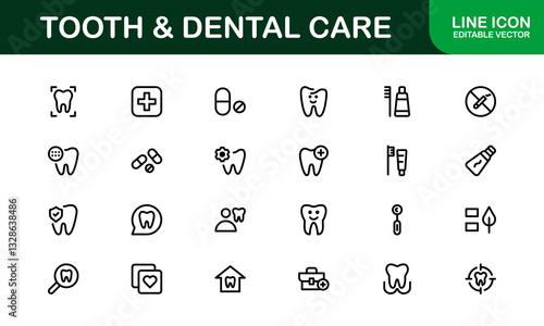 Dental Care and Tooth Icons. Essential Collection for Healthcare, Treatment, and Oral Health Designs