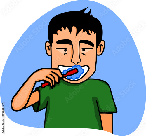 Illustration of a man brushing his teeth