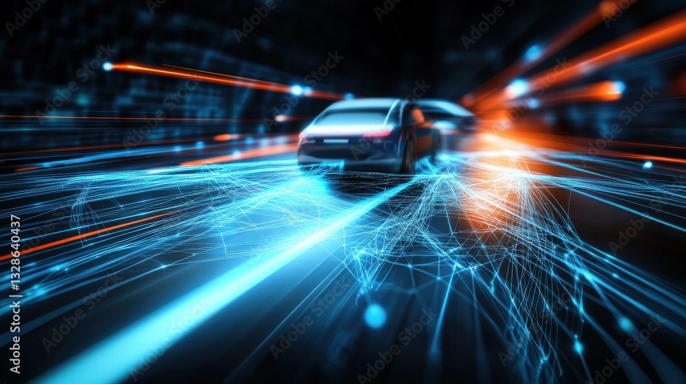 Futuristic car racing virtual tunnel digital artwork high-tech environment dynamic viewpoint speed and innovation Futuristic car racing virtual tunnel digital artwork high-tech environment dynamic viewpoint speed and innovation