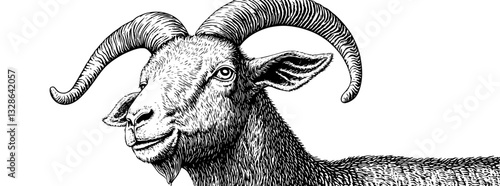 Intricate engraving of a majestic ram captured in a detailed vector design, blending nature and artistry for tattoo or packaging inspiration