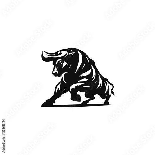 Charging Bull Logo - Powerful Black Silhouette Vector