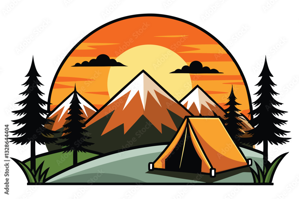 Camping in the mountains sunset scene vector illustration Camping in the mountains sunset scene vector illustration