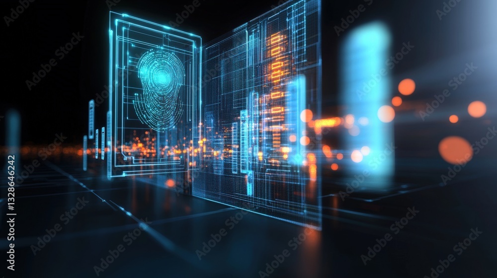 Fototapeta premium Digital security event showcasing biometric technology virtual environment futuristic perspective interactive content for enhanced protection