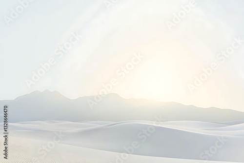 Dunes landscape, mountains hazy glow backdrop. Nature stock photo, web header use