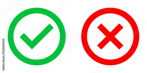Green check mark and red cross symbol representing correct and incorrect choices, approval and rejection, success and failure. Isolated on white background. Icons, vector. Free Download Green check mark and red cross symbol representing correct and incorrect choices, approval and rejection, success and failure. Isolated on white background. Icons, vector. - GFXLoad