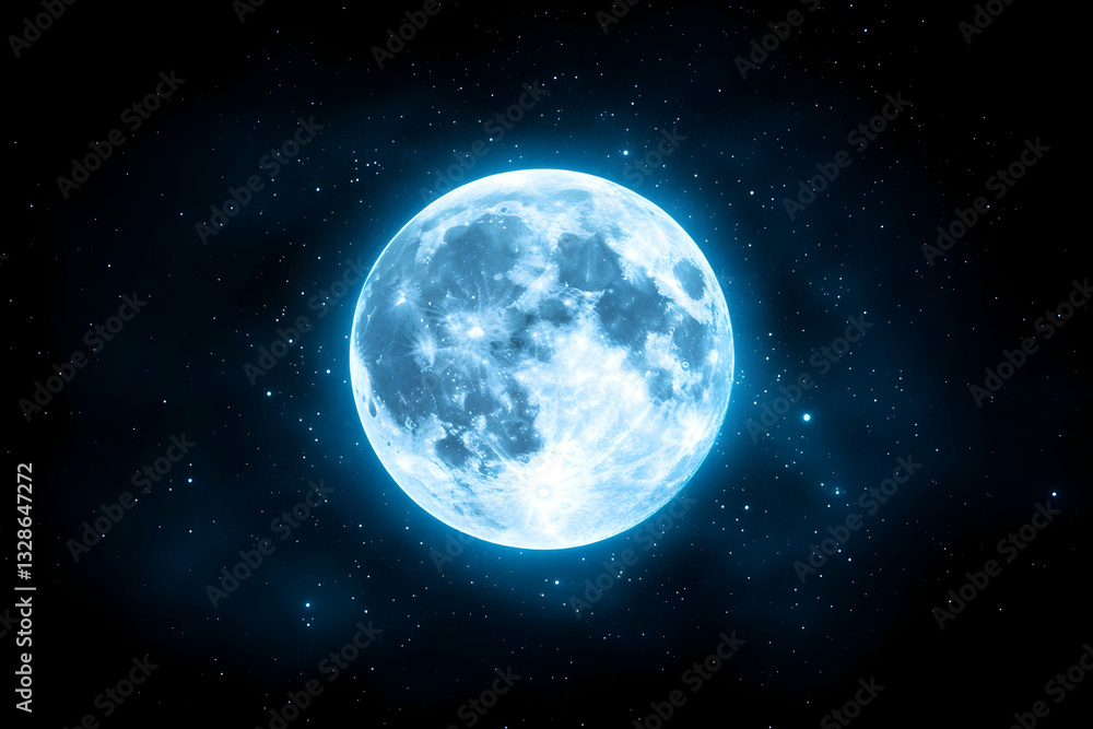 A luminous full moon glows brightly against a backdrop of a star-studded night sky A luminous full moon glows brightly against a backdrop of a star-studded night sky